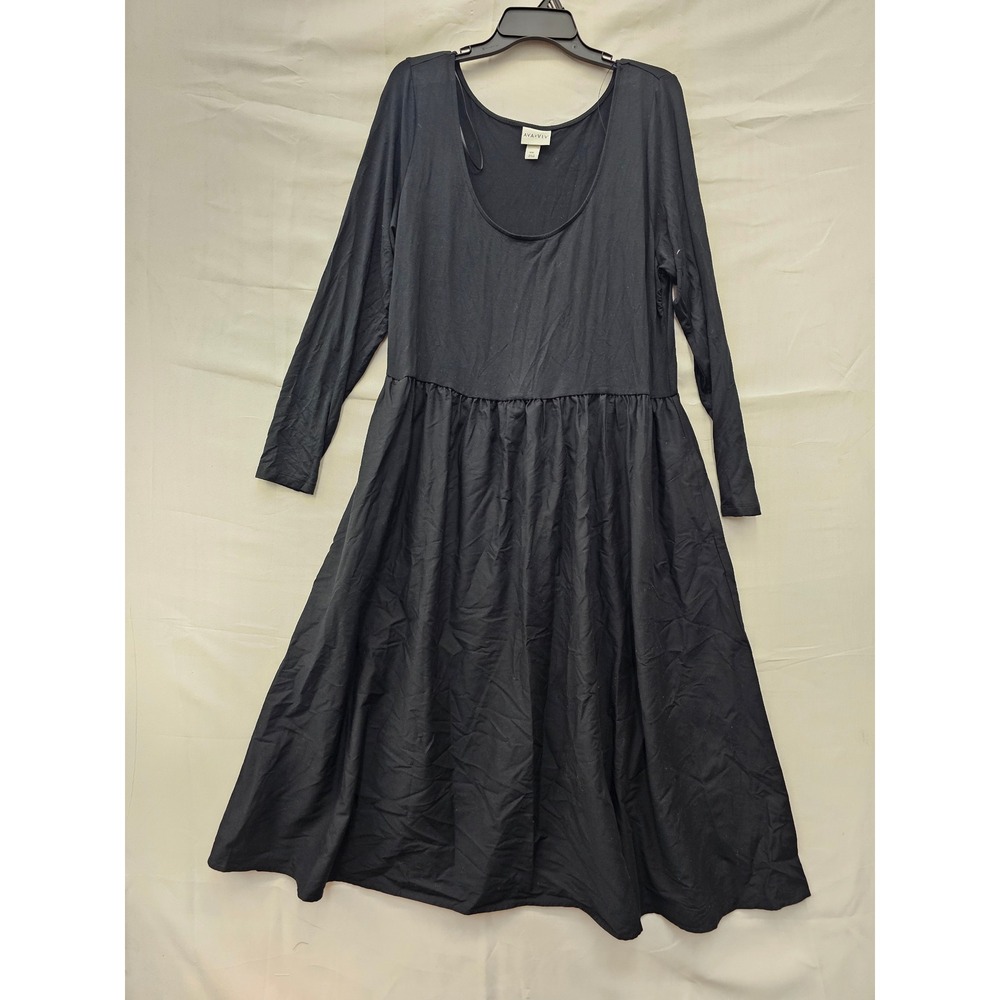Ava & Viv Womens Scoop Neck Long Sleeve Midi Dress Black Rayon Blend Size XXL